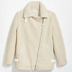 Loft Cream Faux Shearling Aviator Jacket with Buckles